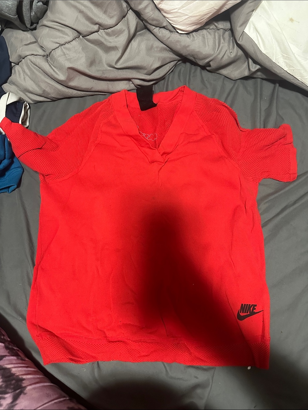 Nike Red V‑Neck Mesh Sleeve Athletic Tee